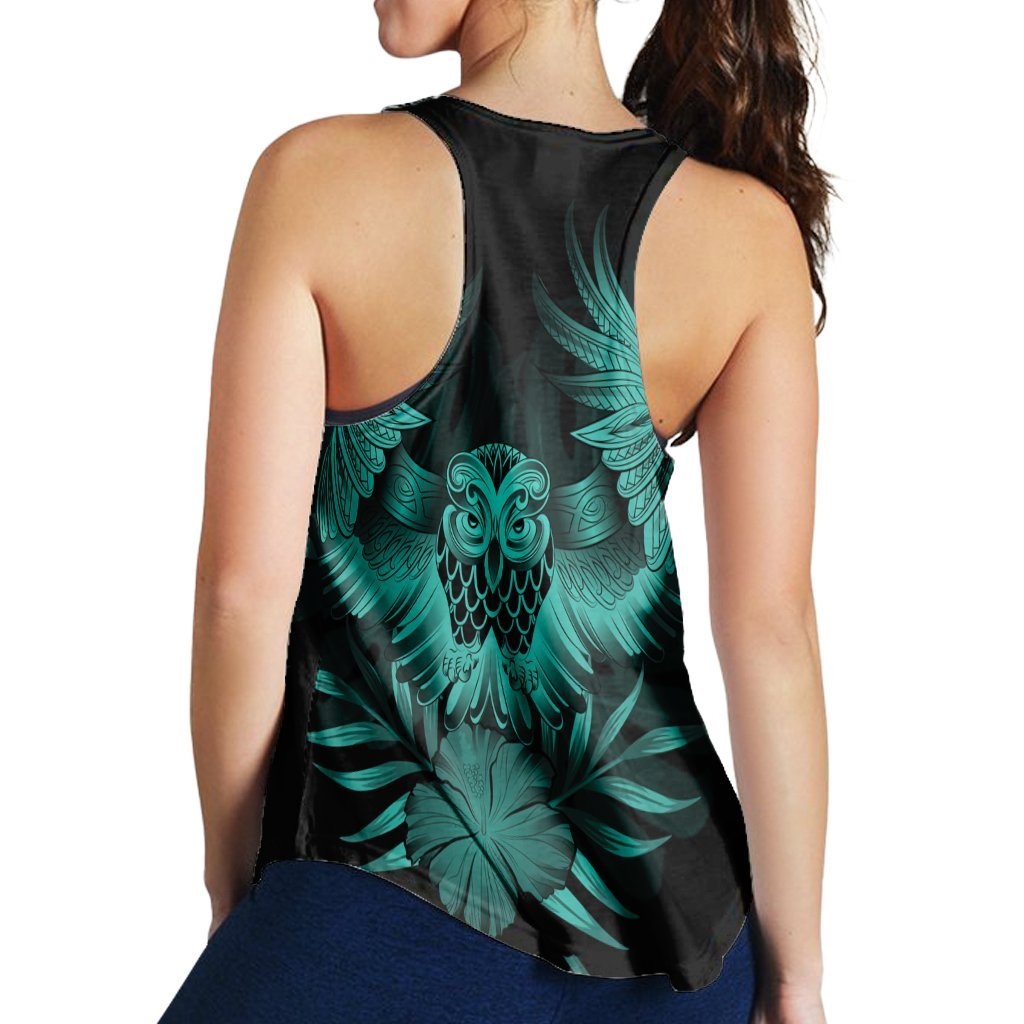 Hawaiian Owl Hibiscus Plumeria Polynesian Racerback Tank - Turquoise - AH - Polynesian Pride