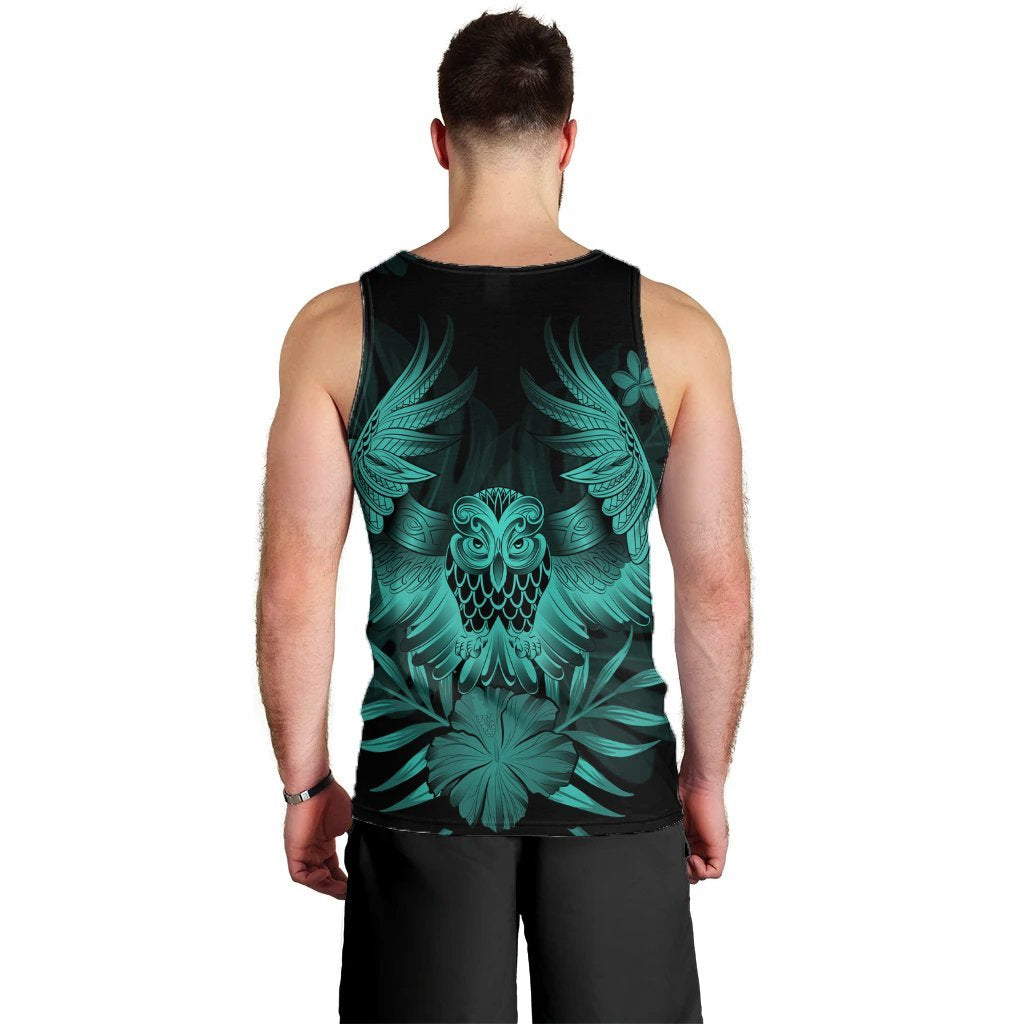 Hawaiian Owl Hibiscus Plumeria Polynesian Tank Top - Turquoise - AH - Polynesian Pride