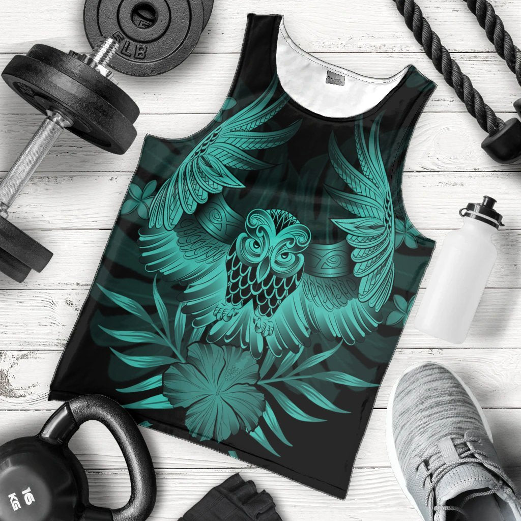 Hawaiian Owl Hibiscus Plumeria Polynesian Tank Top - Turquoise - AH - Polynesian Pride