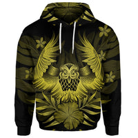 Custom Hawaiian Owl Hibiscus Plumeria Polynesian Hoodie Yellow - Polynesian Pride