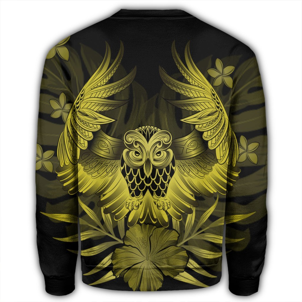Hawaiian Owl Hibiscus Plumeria Polynesian Sweatshirt - Yellow - AH - Polynesian Pride