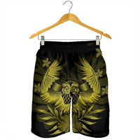 Hawaiian Owl Hibiscus Plumeria Polynesian Men's Shorts - Yellow - AH - Polynesian Pride