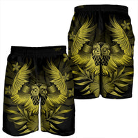 Hawaiian Owl Hibiscus Plumeria Polynesian Men's Shorts - Yellow - AH - Polynesian Pride