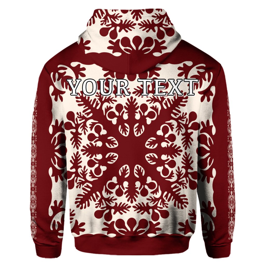 Custom Hawaiian Palm Tree Quilt Tradition Red Hoodie - Polynesian Pride