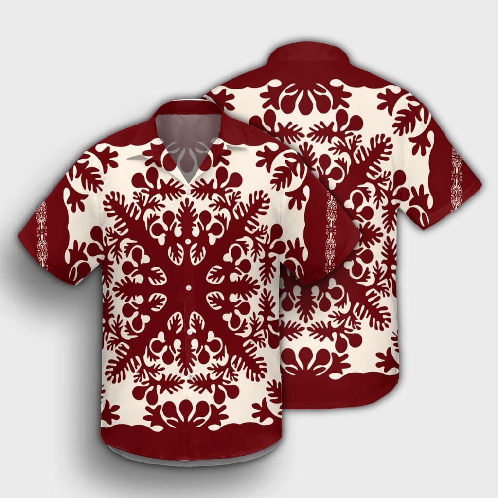 Hawaiian Palm Tree Quilt Tradition Red Hawaiian Shirt - AH - Polynesian Pride