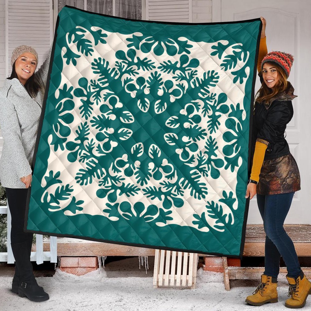 Hawaiian Palm Tree Quilt Tradition Turquoise Premium Quilts - AH - Polynesian Pride