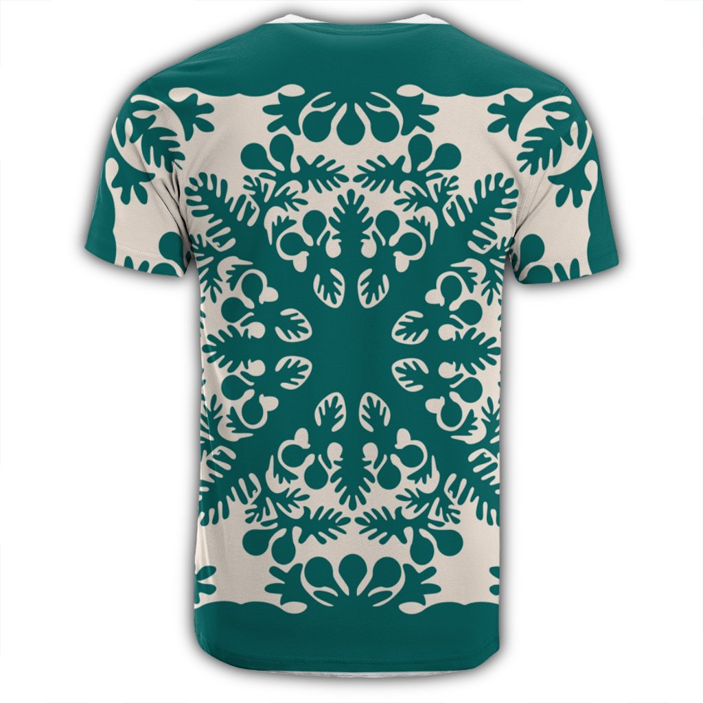 Hawaiian Palm Tree Quilt Tradition Turquoise T Shirt AH - Polynesian Pride