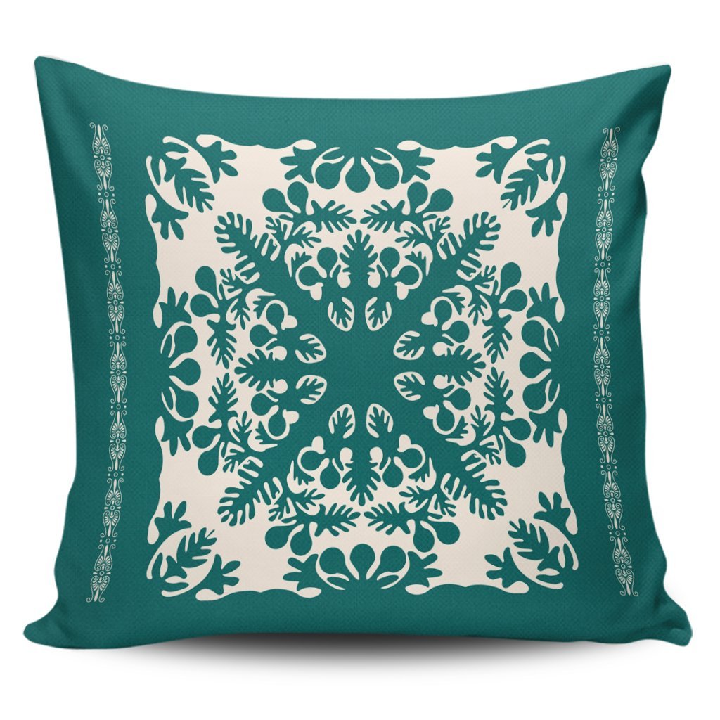 Hawaiian Palm Tree Quilt Tradition Turquoise Pillow Covers - AH Pillow Covers Black - Polynesian Pride