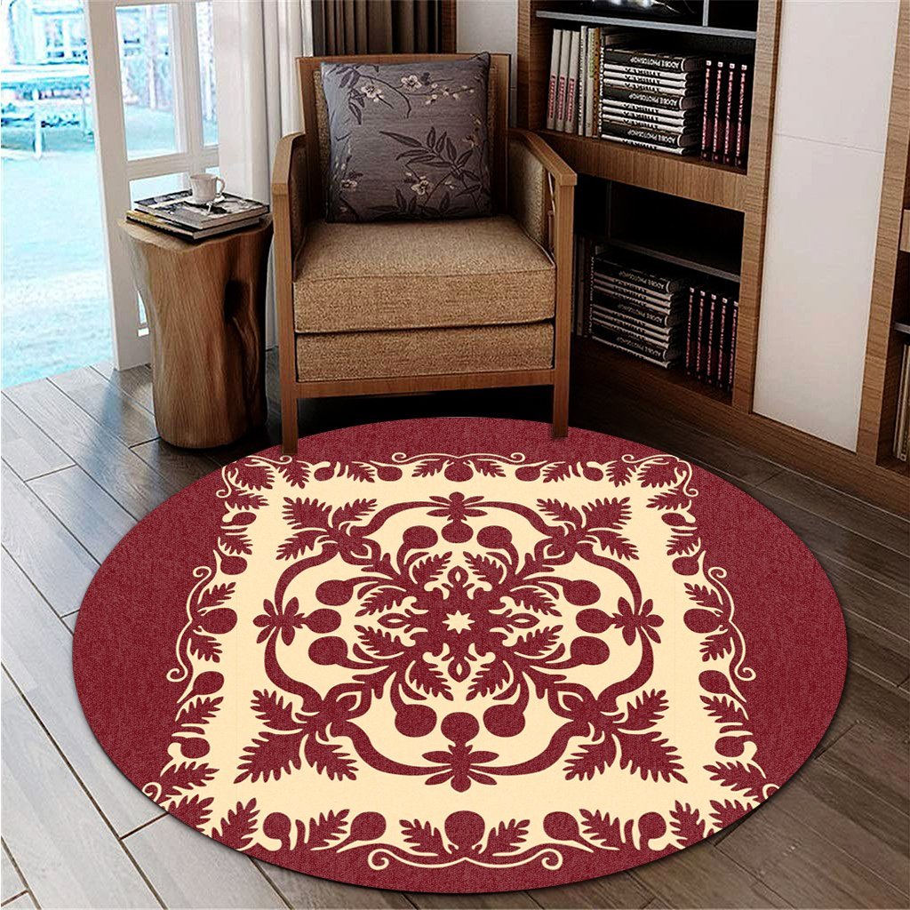 Hawaiian Palm Tree Quilt Vintage Round Carpet - AH - Polynesian Pride