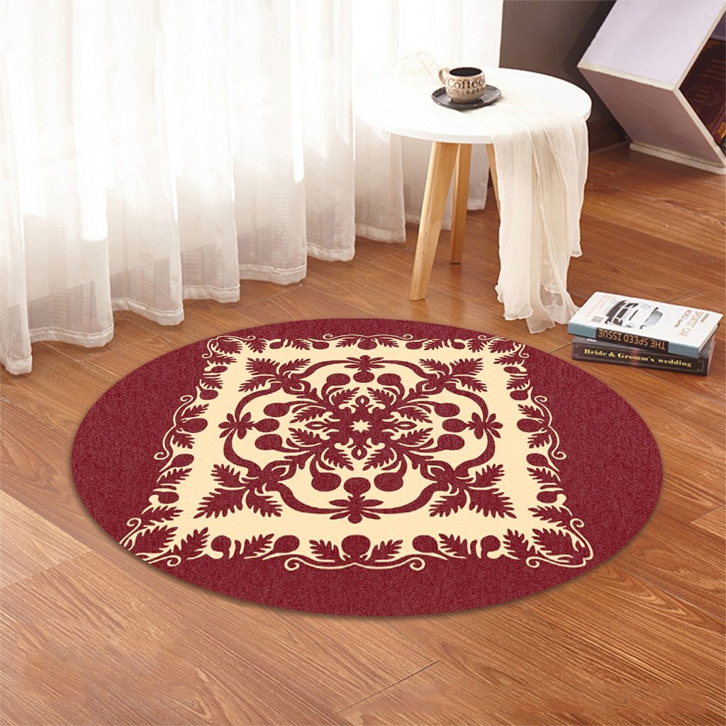 Hawaiian Palm Tree Quilt Vintage Round Carpet - AH - Polynesian Pride