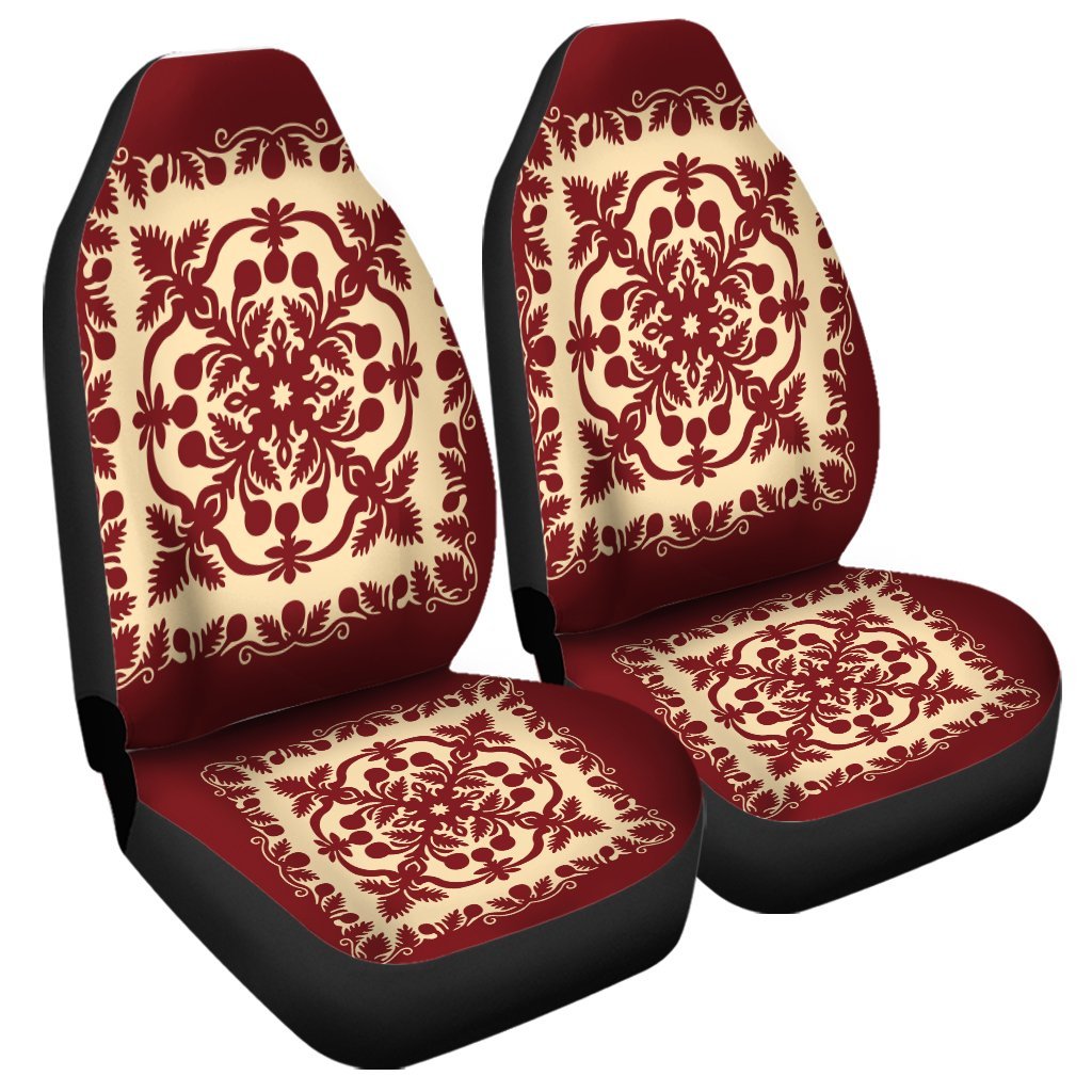 Hawaiian Palm Tree Quilt Vintage Car Seat Covers - AH Universal Fit Black - Polynesian Pride