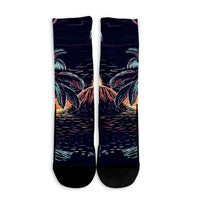 Hawaiian Palm Tree Volcano Night On The Land Crew Socks - AH - Polynesian Pride