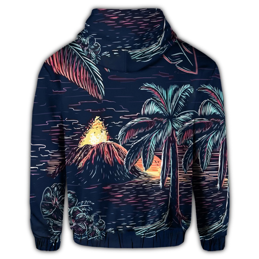 Hawaiian Palm Tree Volcano Night On The Land Hoodie - Polynesian Pride