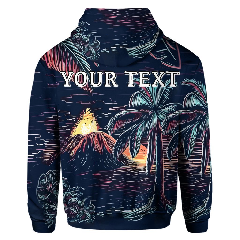 Custom Hawaiian Palm Tree Volcano Night On The Land Hoodie - Polynesian Pride