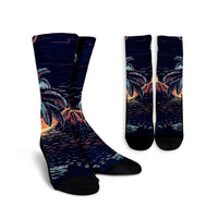 Hawaiian Palm Tree Volcano Night On The Land Crew Socks - AH Crew Socks White - Polynesian Pride
