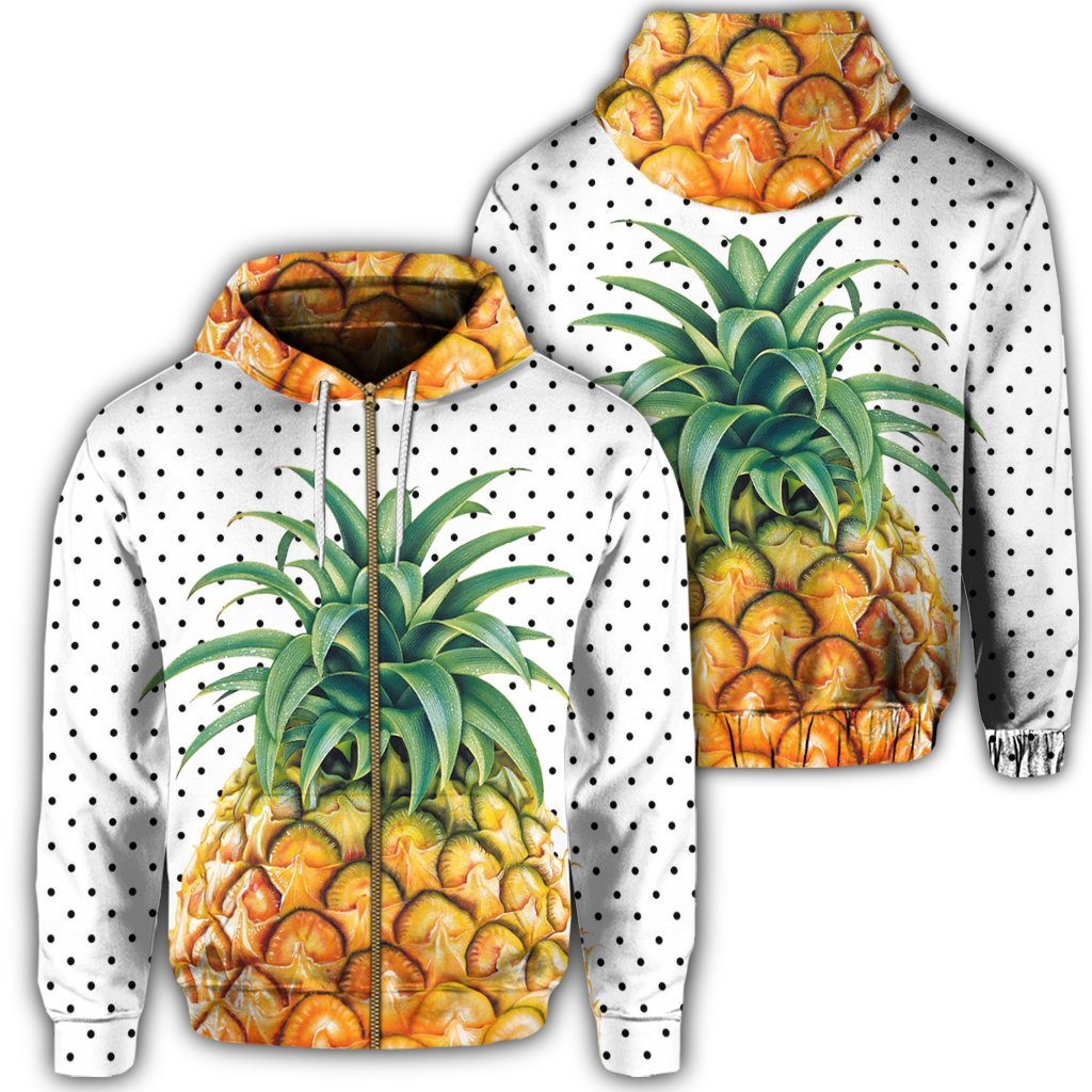 Hawaiian Pineapple Polka Dots Background Polynesian Zip Hoodie Unisex Art - Polynesian Pride