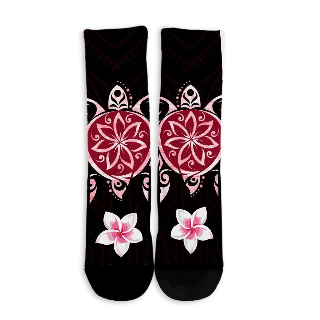 Hawaiian Pinky Turtle Plumeria Crew Socks AH - Polynesian Pride
