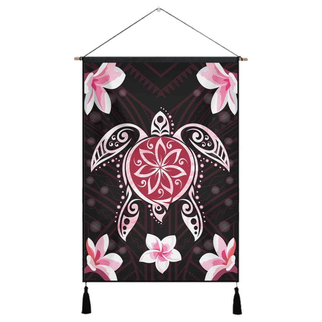 Hawaiian Pinky Turtle Plumeria Hanging Poster AH Hanging Poster Cotton And Linen - Polynesian Pride
