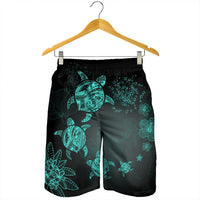 Hawaiian Plumeria Hibiscus Turtle Under Sea Polynesian Men's Shorts Blue AH - Polynesian Pride