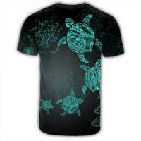 Hawaiian Plumeria Hibiscus Turtle Under Sea Polynesian T Shirt Blue AH - Polynesian Pride