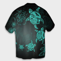 Hawaiian Plumeria Hibiscus Turtle Under Sea Polynesian Hawaiian Shirt Blue AH - Polynesian Pride