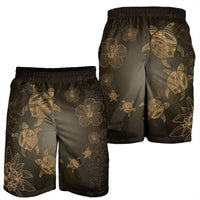 Hawaiian Plumeria Hibiscus Turtle Under Sea Polynesian Men's Shorts Gold AH - Polynesian Pride