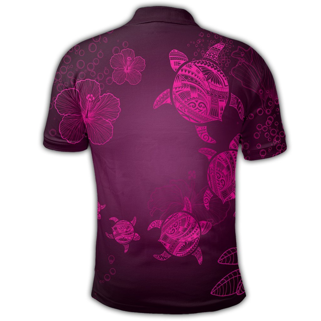 Hawaiian Plumeria Hibiscus Turtle Under Sea Polynesian Polo Shirt Pink - Polynesian Pride