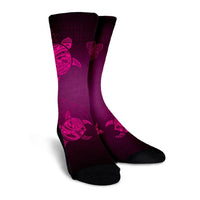 Hawaiian Plumeria Hibiscus Turtle Under Sea Polynesian Crew Socks Pink AH - Polynesian Pride