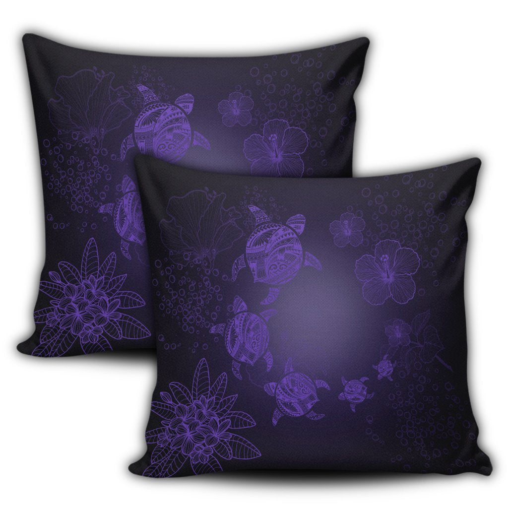 Hawaiian Plumeria Hibiscus Turtle Under Sea Polynesian Pillow Covers Purple AH - Polynesian Pride