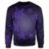 Hawaiian Plumeria Hibiscus Turtle Under Sea Polynesian Sweatshirt Purple AH - Polynesian Pride