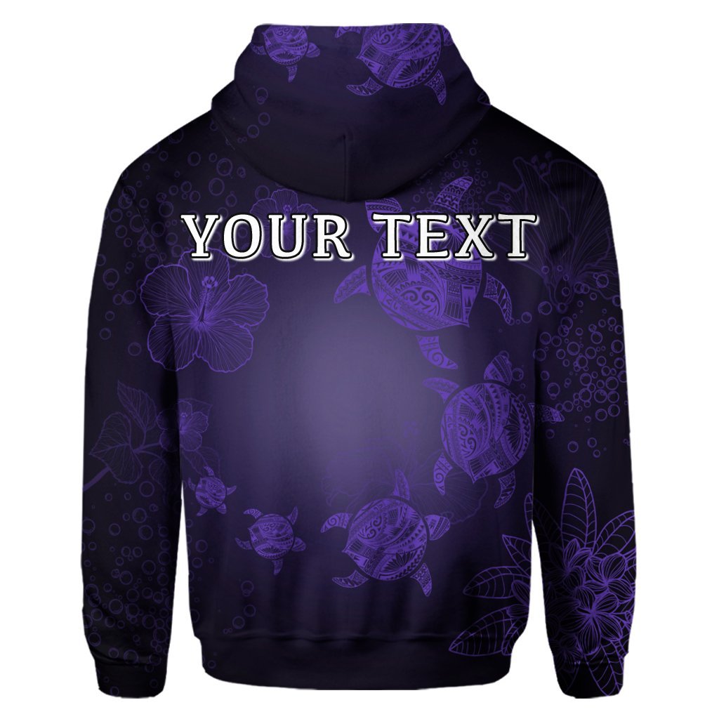 Custom Hawaiian Plumeria Hibiscus Turtle Under Sea Polynesian Hoodie Purple - Polynesian Pride