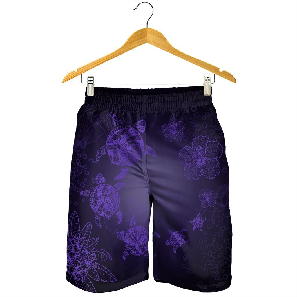 Hawaiian Plumeria Hibiscus Turtle Under Sea Polynesian Men's Shorts Purple AH - Polynesian Pride