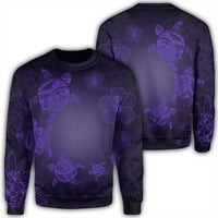 Hawaiian Plumeria Hibiscus Turtle Under Sea Polynesian Sweatshirt Purple AH Unisex Black - Polynesian Pride