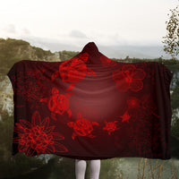 Hawaiian Plumeria Hibiscus Turtle Under Sea Polynesian Hooded Blanket Red AH - Polynesian Pride