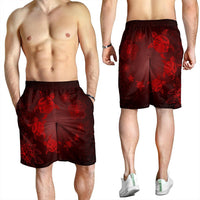 Hawaiian Plumeria Hibiscus Turtle Under Sea Polynesian Men's Shorts Red AH - Polynesian Pride