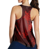Hawaiian Plumeria Hibiscus Turtle Under Sea Polynesian Racerback Tank Red AH - Polynesian Pride