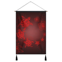 Hawaiian Plumeria Hibiscus Turtle Under Sea Polynesian Hanging Poster Red AH Hanging Poster Cotton And Linen - Polynesian Pride