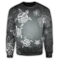 Hawaiian Plumeria Hibiscus Turtle Under Sea Polynesian Sweatshirt White AH - Polynesian Pride