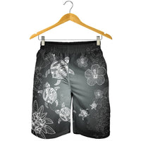 Hawaiian Plumeria Hibiscus Turtle Under Sea Polynesian Men's Shorts White AH - Polynesian Pride