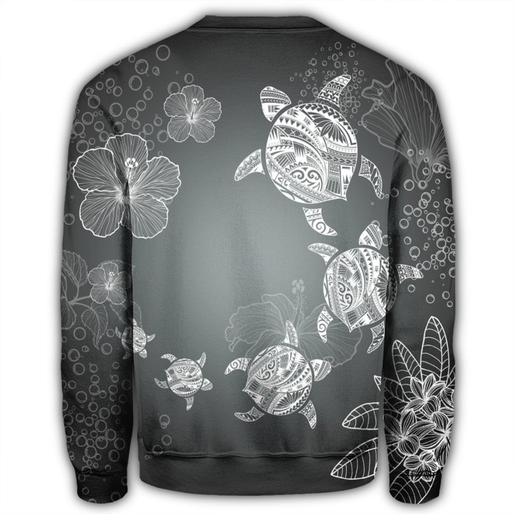 Hawaiian Plumeria Hibiscus Turtle Under Sea Polynesian Sweatshirt White AH - Polynesian Pride