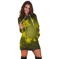 Hawaiian Plumeria Hibiscus Turtle Under Sea Polynesian Hoodie Dress Yellow AH - Polynesian Pride