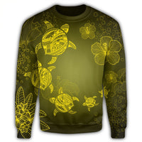Hawaiian Plumeria Hibiscus Turtle Under Sea Polynesian Sweatshirt Yellow AH - Polynesian Pride