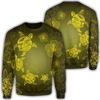Hawaiian Plumeria Hibiscus Turtle Under Sea Polynesian Sweatshirt Yellow AH Unisex Black - Polynesian Pride