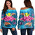 Hawaiian Plumeria Kanaka Turtle Sea Polynesian Women's Off Shoulder Sweater - AH Black - Polynesian Pride