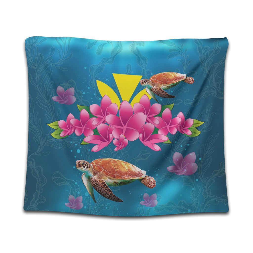 Hawaiian Plumeria Kanaka Turtle Sea Polynesian Tapestry - AH Wall Tapestry Black - Polynesian Pride