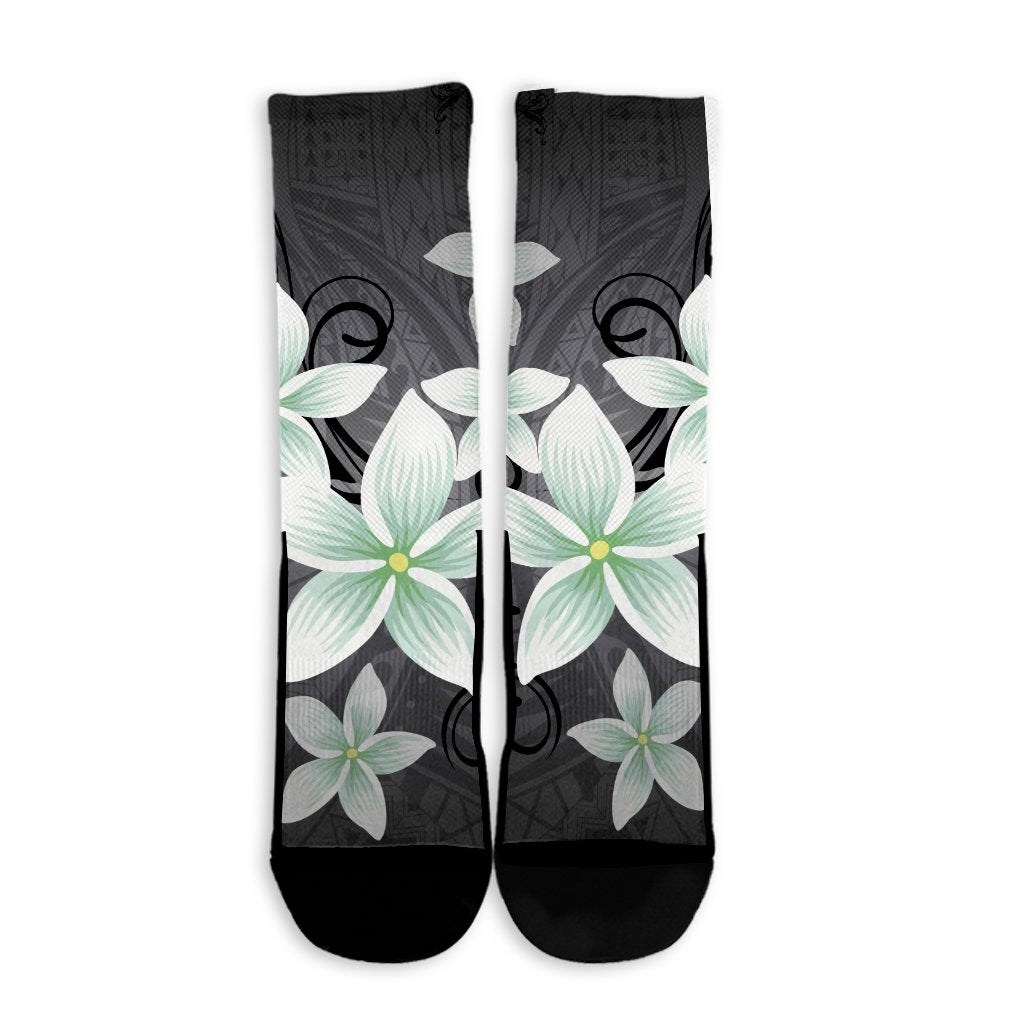 Hawaiian Plumeria Polynesian Crew Socks - Gray - AH - Polynesian Pride