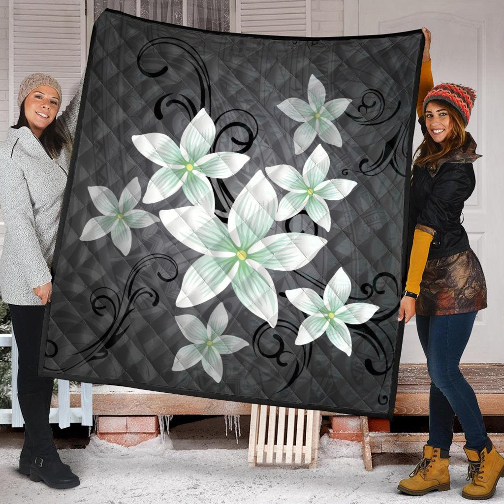 Hawaiian Plumeria Polynesian Premium Quilts - Gray - AH - Polynesian Pride