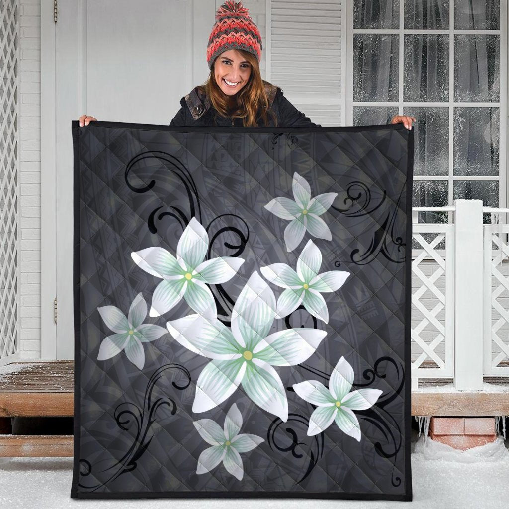 Hawaiian Plumeria Polynesian Premium Quilts - Gray - AH - Polynesian Pride