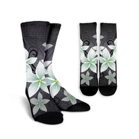 Hawaiian Plumeria Polynesian Crew Socks - Gray - AH Crew Socks White - Polynesian Pride
