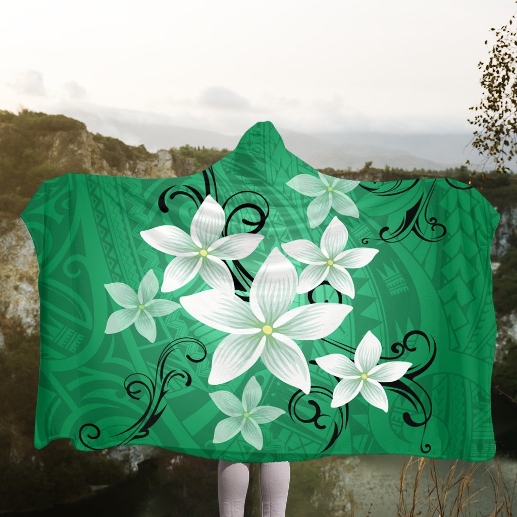 Hawaiian Plumeria Polynesian Hooded Blanket - Green - AH - Polynesian Pride